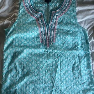 Talbots Turquoise Patterned Embroidered Sleeveless Tank